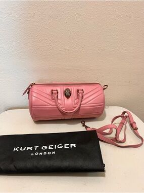 Kurt Geiger Pink Quilted Barrel Satchel with Gold Hardware